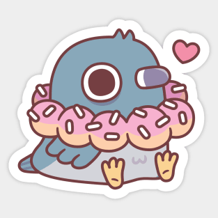 Cute Chubby Pigeon With Donut Necklace Funny Sticker